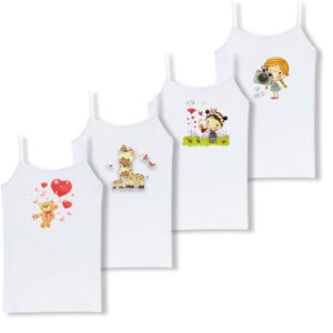 Pack 4 Débardeurs Fille Blanc Imprimés Dessins Animés